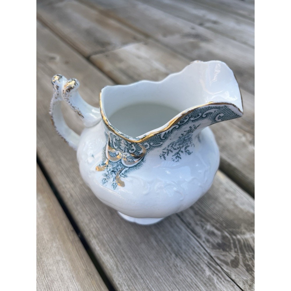 Pitcher Balmoral Green Floral Wild Rose Gold Trim Cottage Core  Vintage